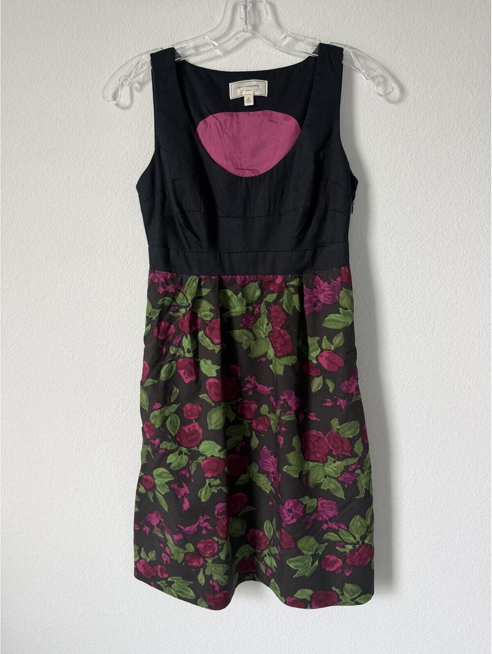 Moulinette Soeurs Sleeveless Scoop Neck Floral Black Bodice Dress Women's Size 0